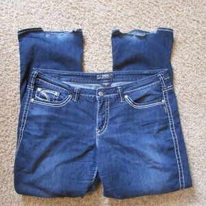 Silver Jeans Frances 18 Whiskered Embroidered Pkts Zip Fly Jeans Cuff Damage